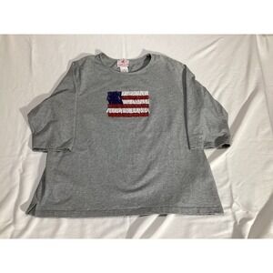 Quaker Factory American Flag Beaded Tunic Top 3/4 Sleeve Gray Plus Size 2X